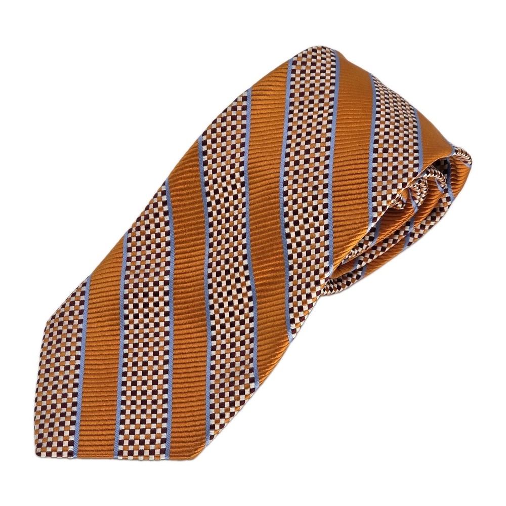 Kuhlman Men's 100% Silk Necktie Orange Striped Hand Sewn Designer Made In Italy